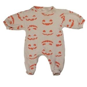 Mini Olie Waffle Knit Pumpkin One Piece Pajamas 9–12 Months Fall Halloween